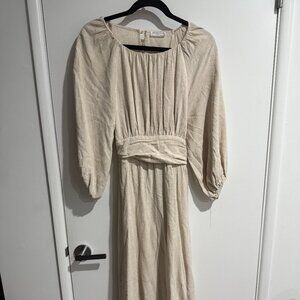 Linen wrap dress with open back. Flax color. Size M